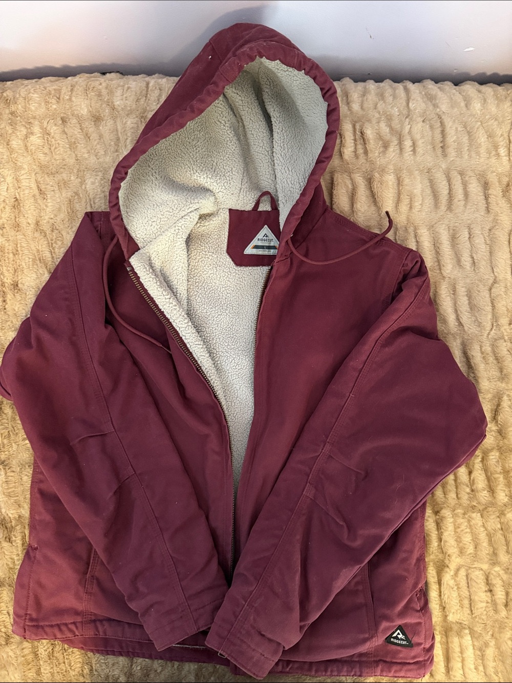 Hooded Sherpa-Lined Utility Jacket - Burgundy